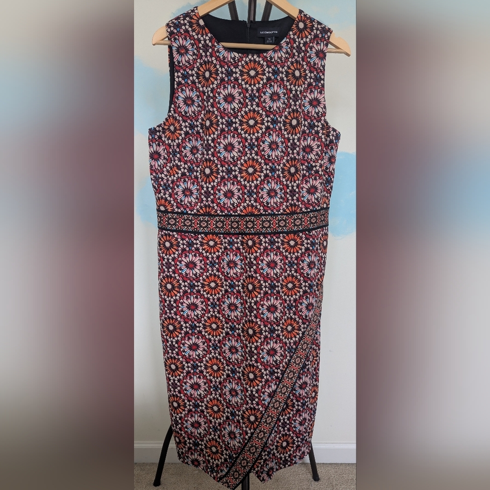 NWT Liz Claiborne "Black Wine" Floral Print Midi Dress - Size 16